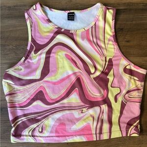 Women's Pink and Yellow Swirl Crop Top, Large